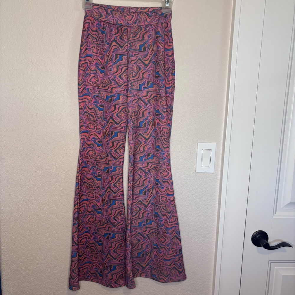 Nasty Gal Pink‎ and Blue Patterned Flare Pants